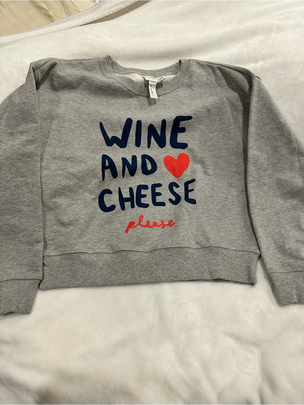 Maeve Grey Graphic 'Wine and Cheese' Crewneck with Red Heart